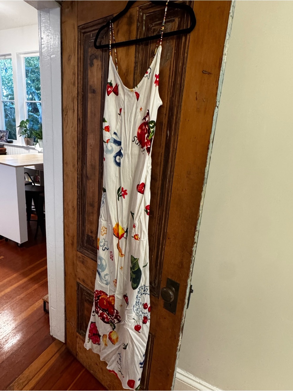 White Floral & Fruit Slip Maxi Dress